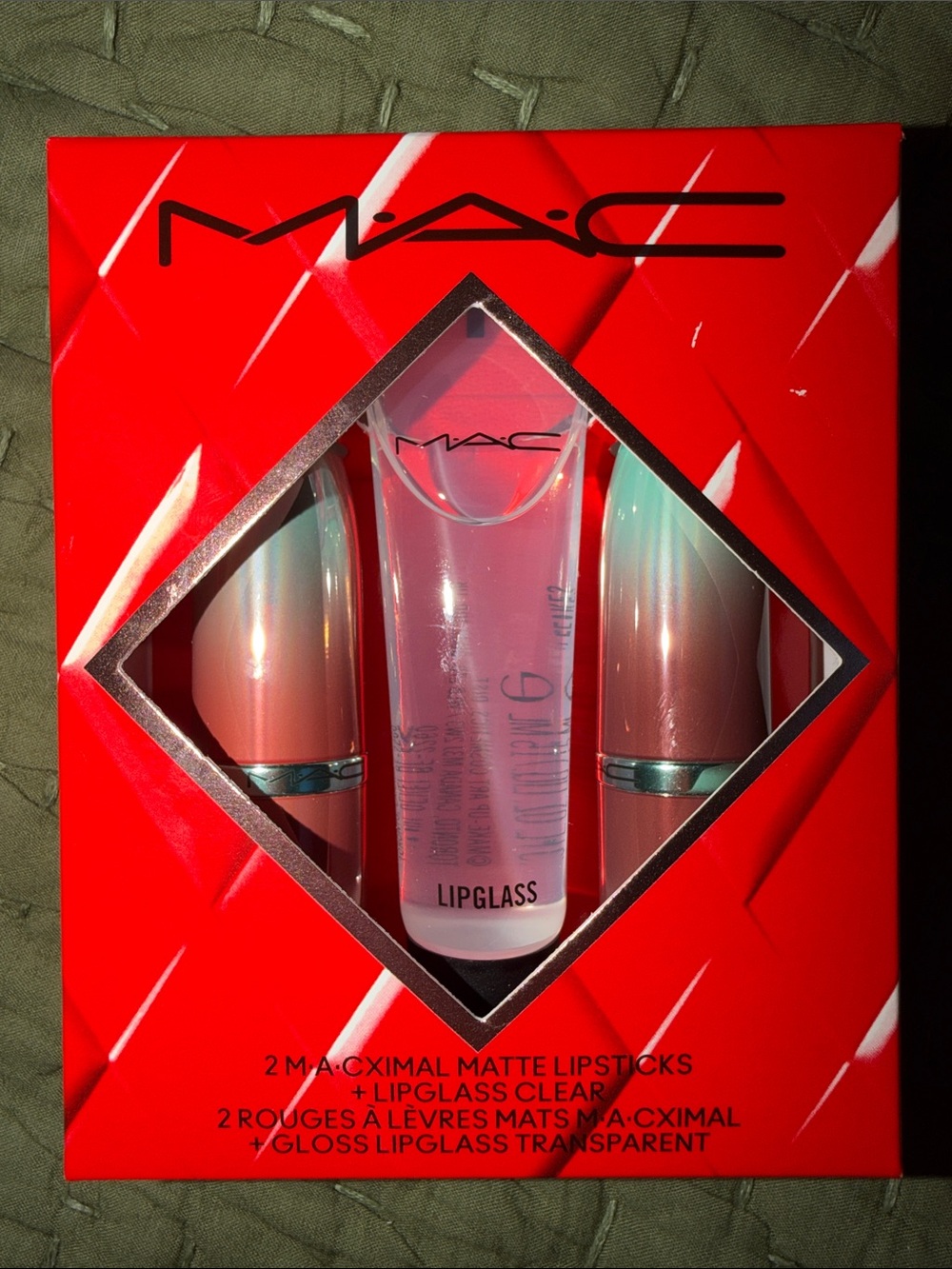 MAC Cosmetics Red Gift Set with Pink Gradient Lipsticks & Clear Lipglass